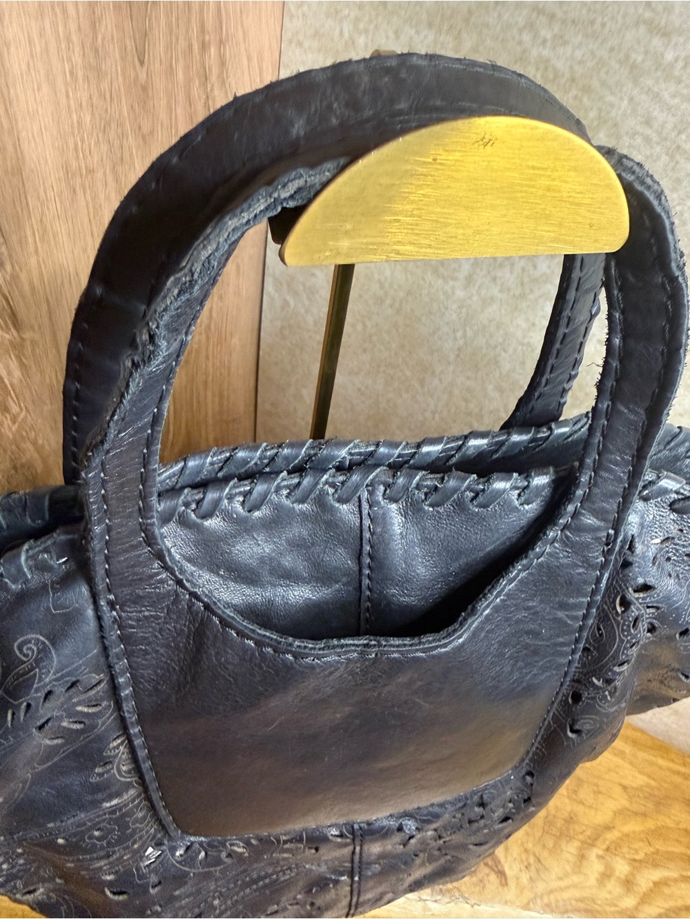 Patricia Nash Black Leather Cutout Tooled Adeline Tote Bag - Picture 5 of 16